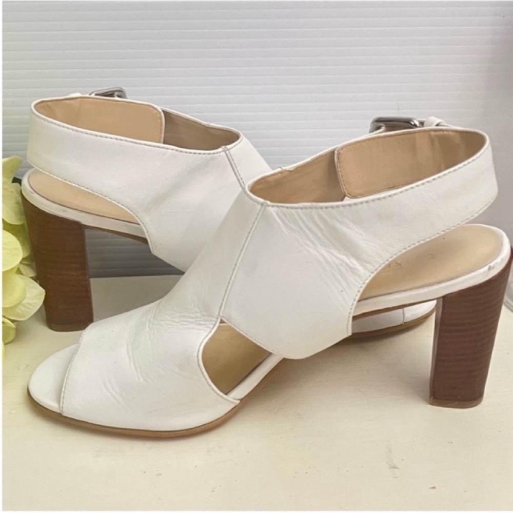 Karen Millen White Leather Open-Toe Block Heel Sandals Size 38